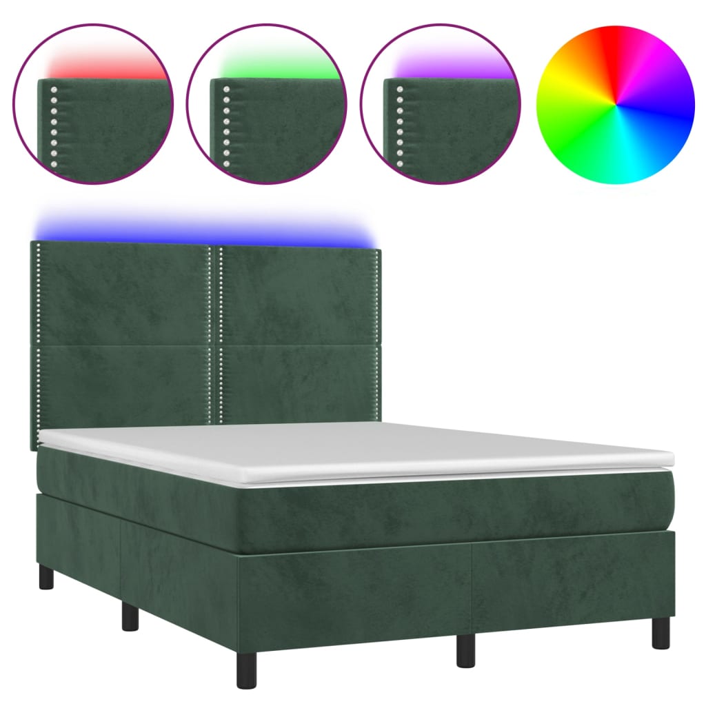 Sommier à lattes de lit matelas et LED Vert foncé 140x200 cm - XIOS