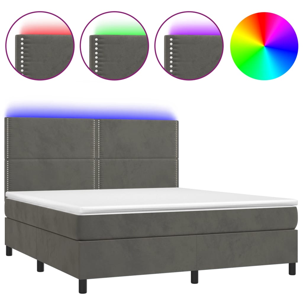 Sommier à lattes de lit matelas et LED Gris foncé 180x200 cm - XIOS