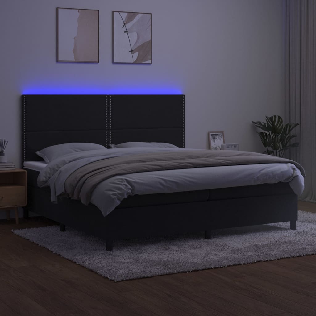 Sommier à lattes de lit matelas et LED Noir 200x200 cm Velours - XIOS