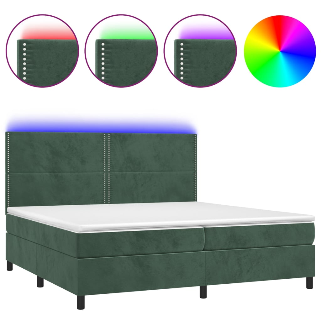 Sommier à lattes de lit matelas et LED Vert foncé 200x200 cm - XIOS