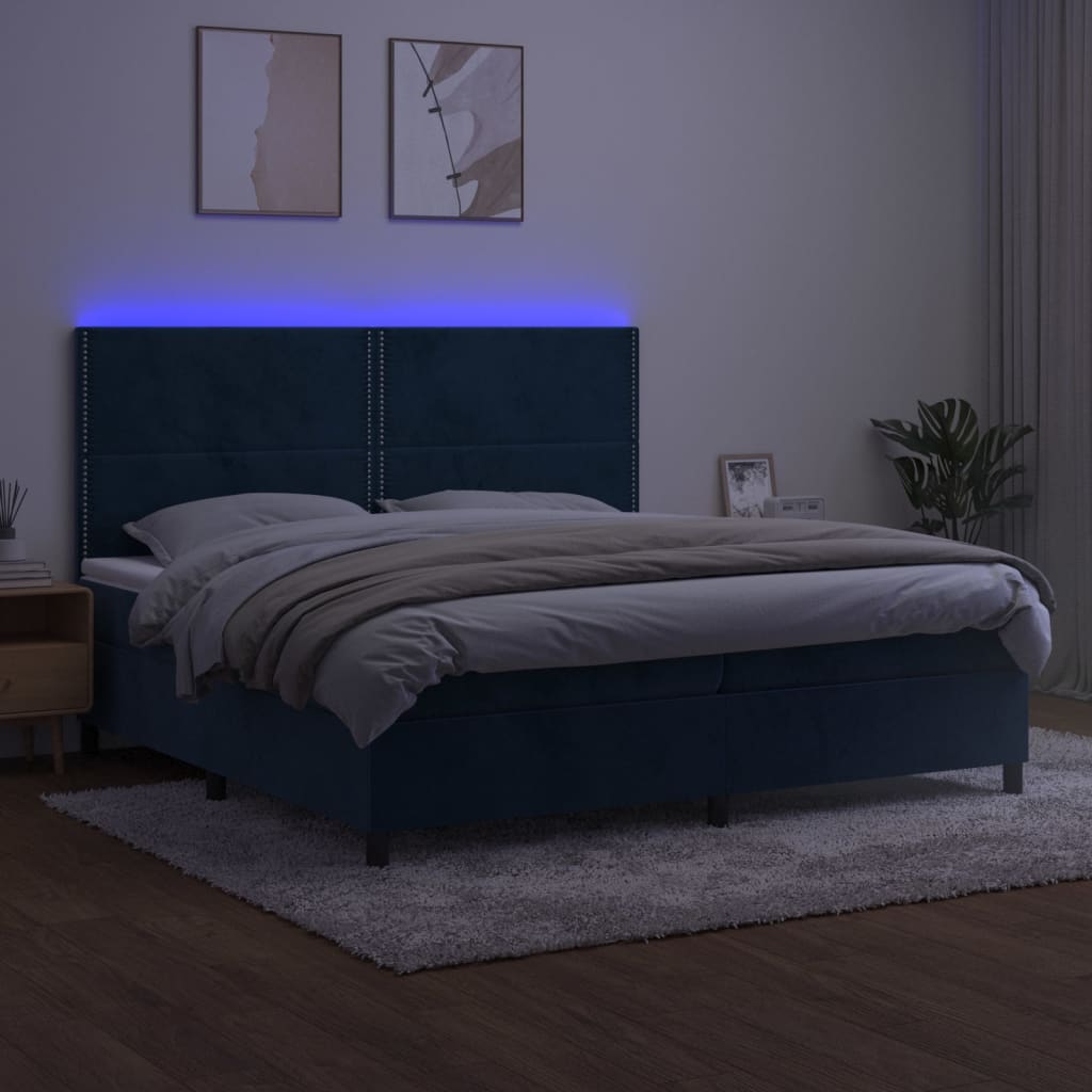 Sommier à lattes de lit matelas et LED Bleu foncé 200x200 cm - XIOS