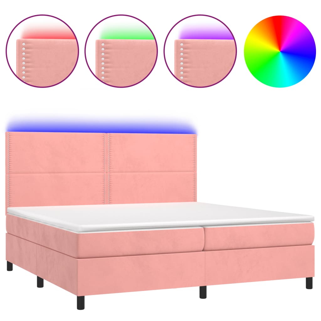 Sommier à lattes de lit matelas et LED Rose 200x200 cm Velours - XIOS