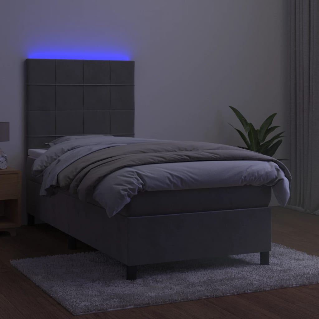 Sommier à lattes de lit et matelas et LED Gris clair 90x190 cm - XIOS