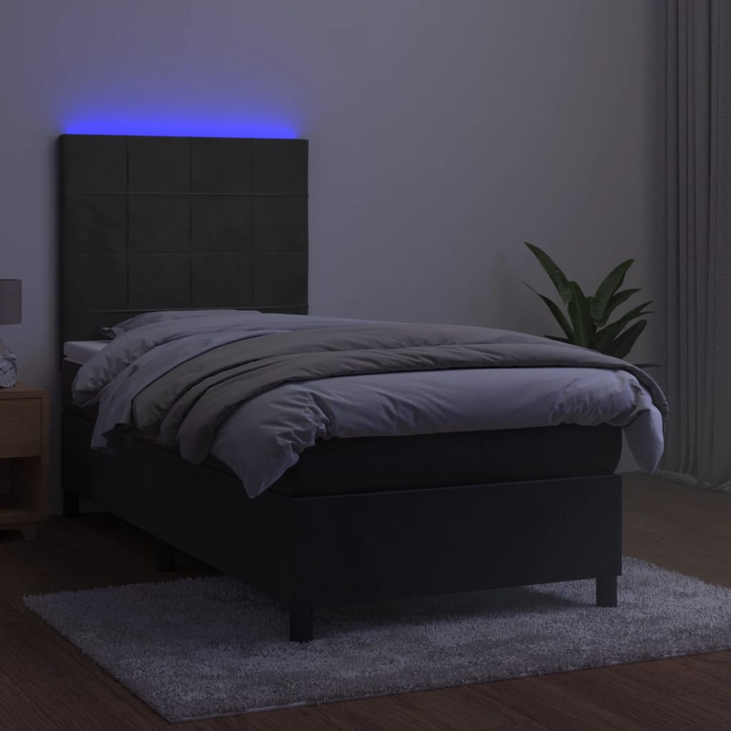 Sommier à lattes de lit et matelas et LED Gris foncé 90x200 cm - XIOS