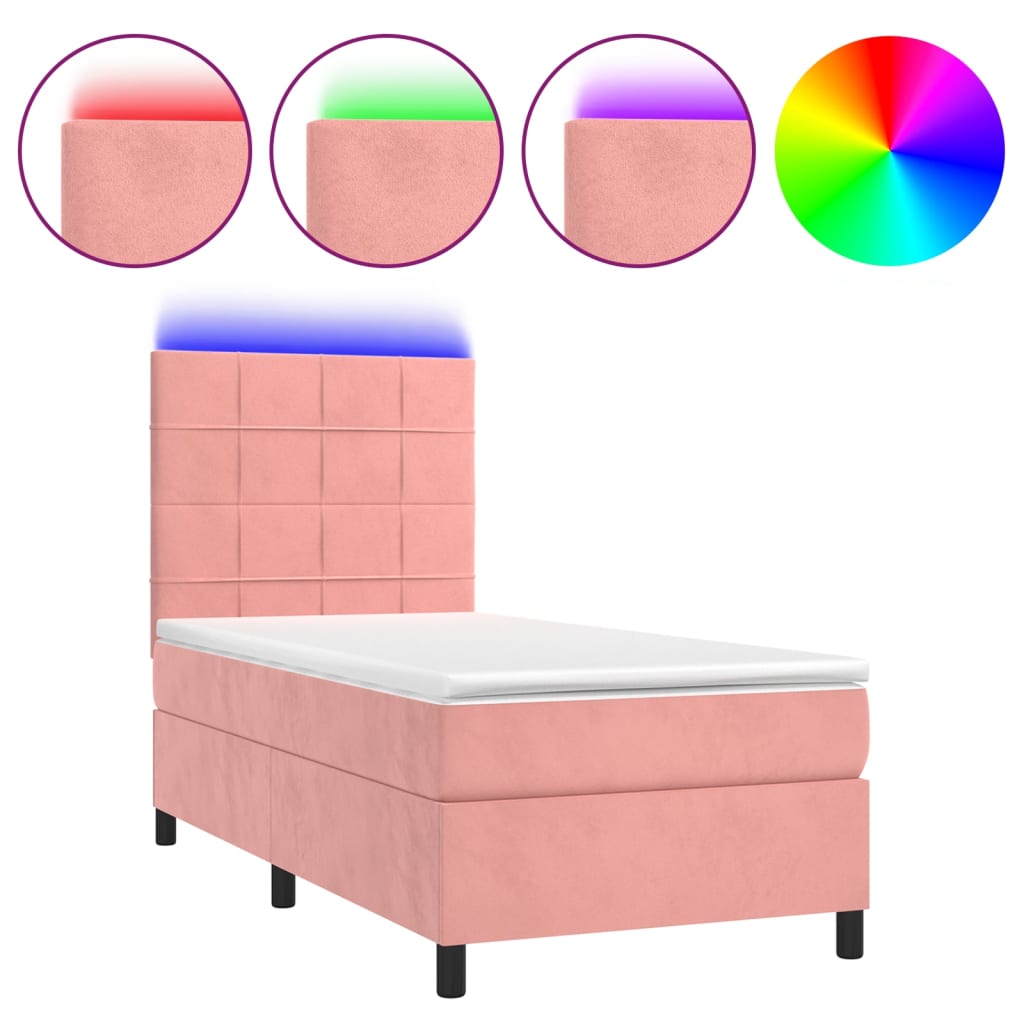 Sommier à lattes de lit matelas et LED Rose 100x200 cm Velours - XIOS