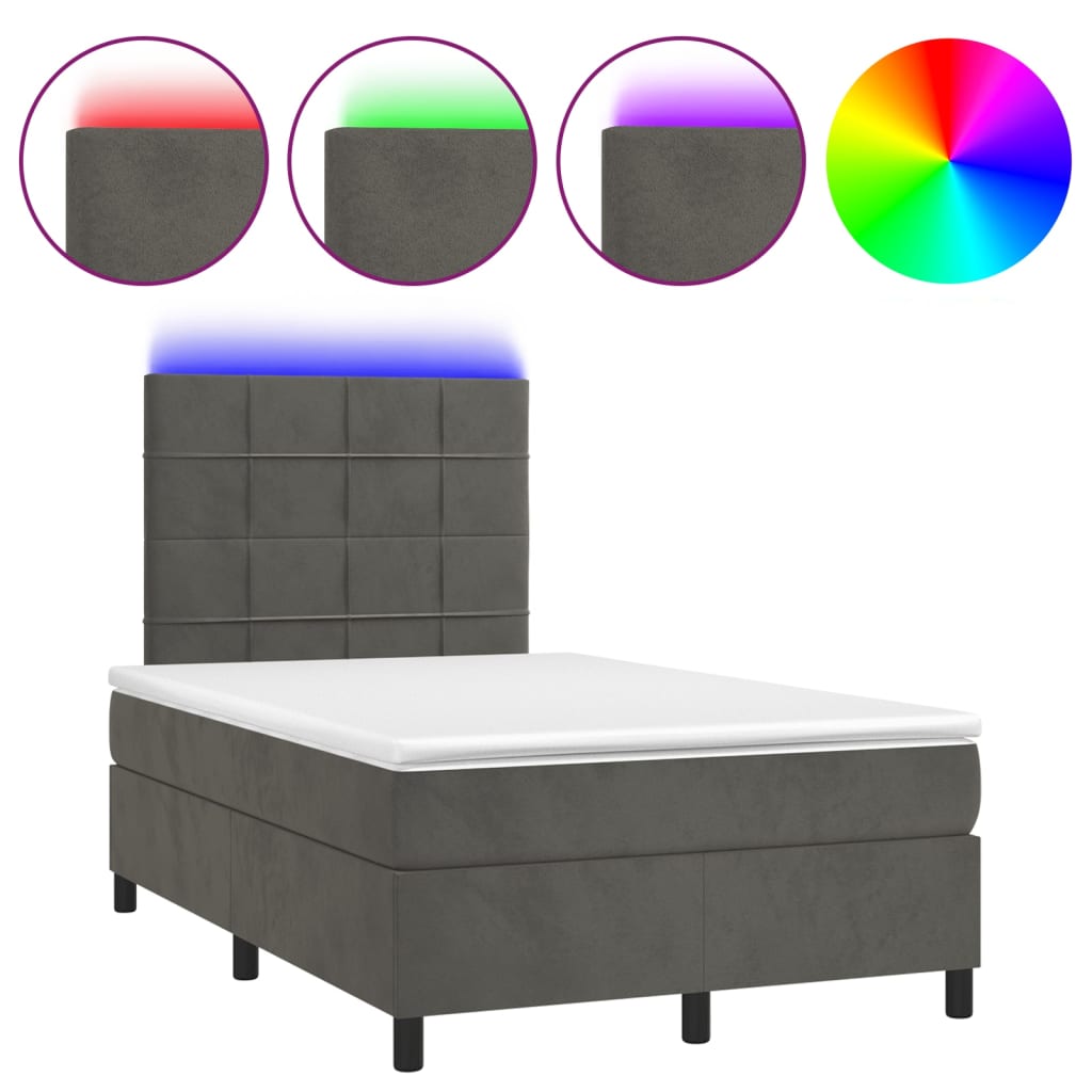 Sommier à lattes de lit matelas et LED Gris foncé 120x200 cm - XIOS