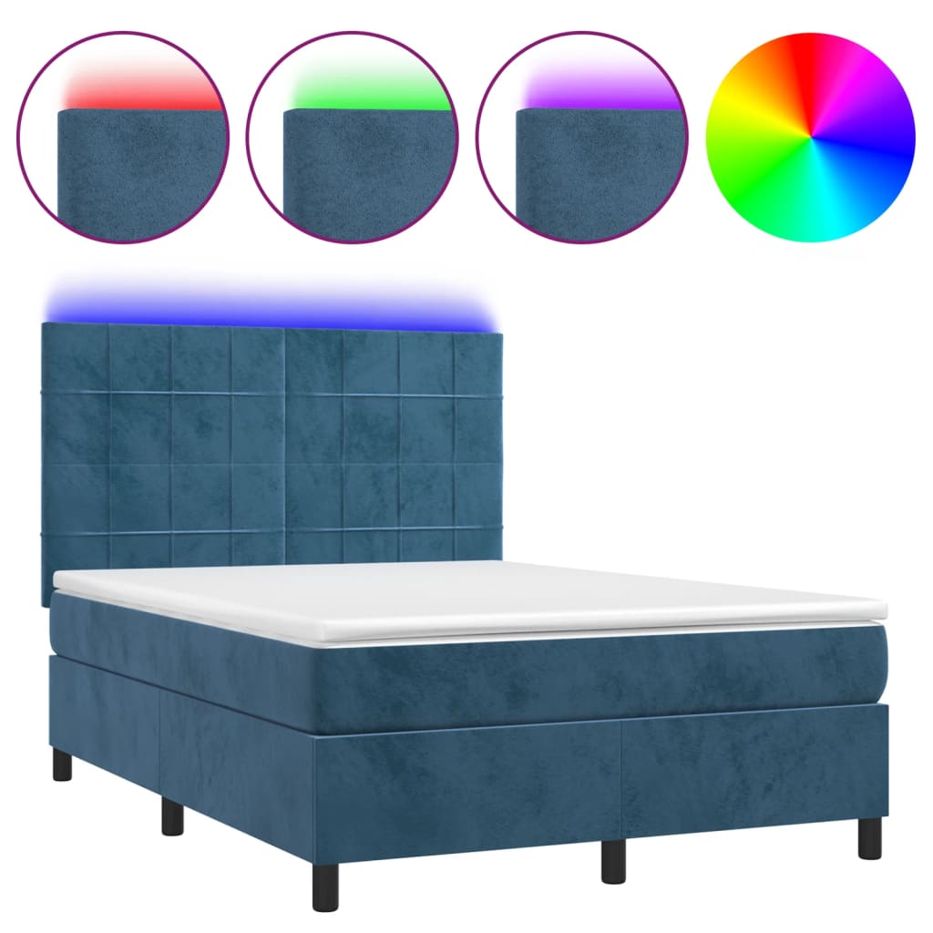Sommier à lattes de lit matelas et LED Bleu foncé 140x200 cm - XIOS