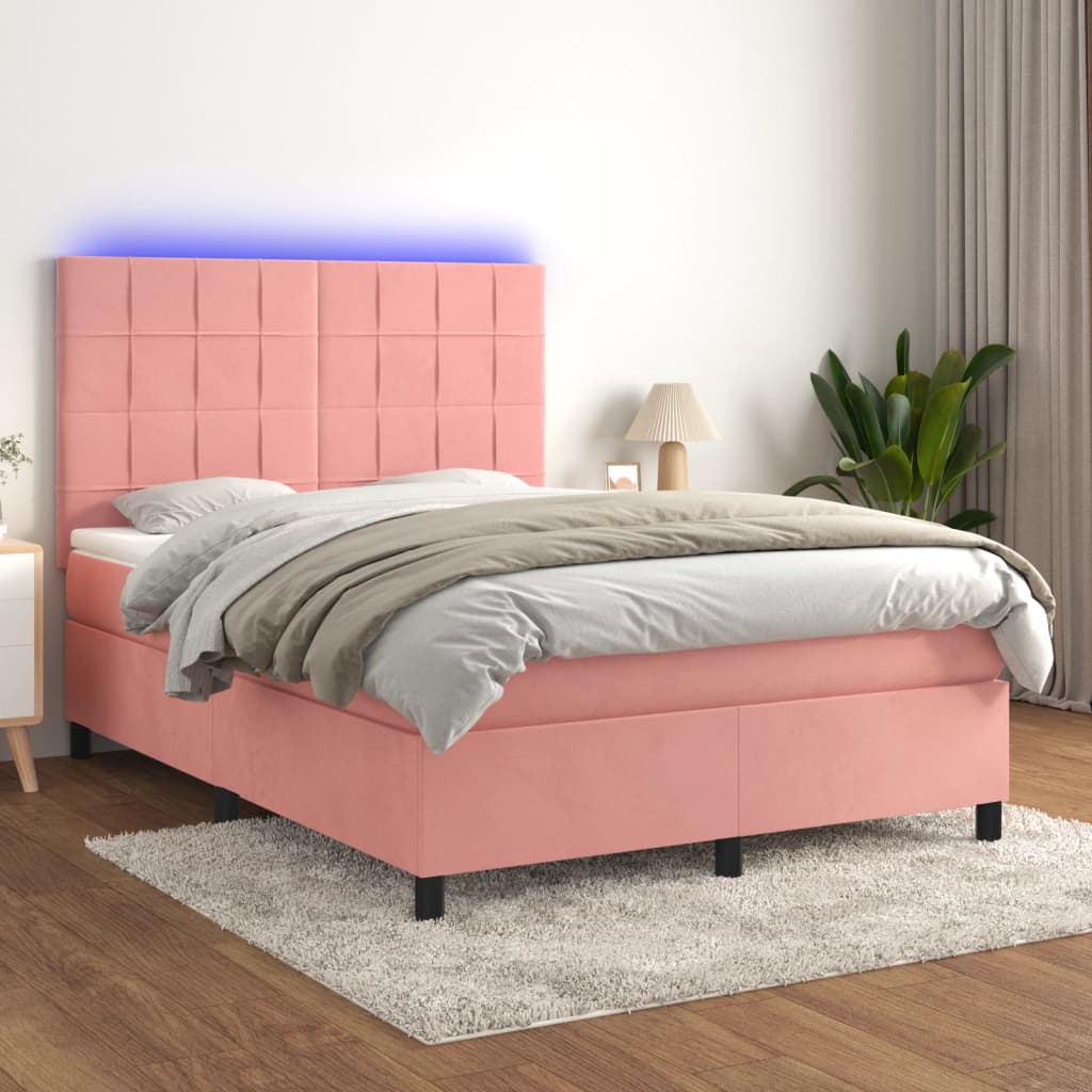 Sommier à lattes de lit matelas et LED Rose 140x200 cm Velours - XIOS