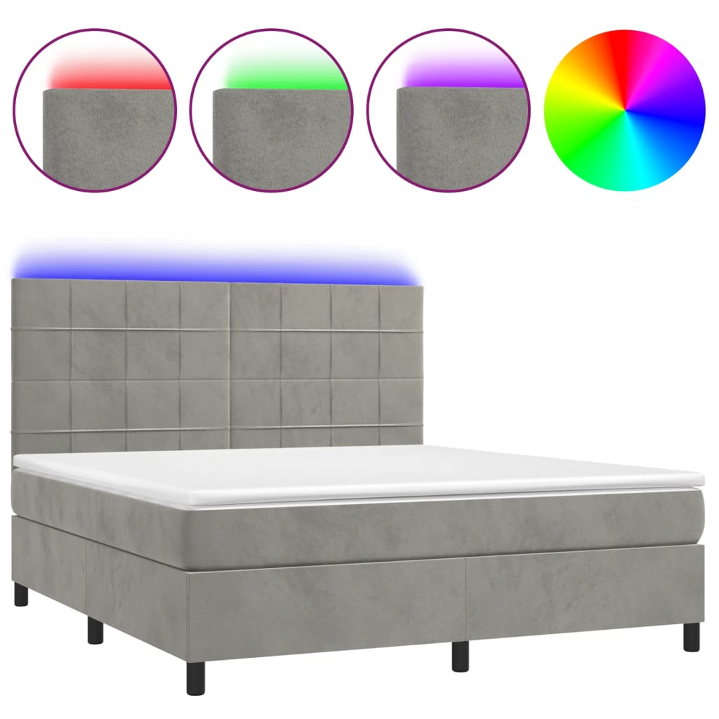 Sommier à lattes de lit matelas et LED Gris clair 180x200 cm - XIOS