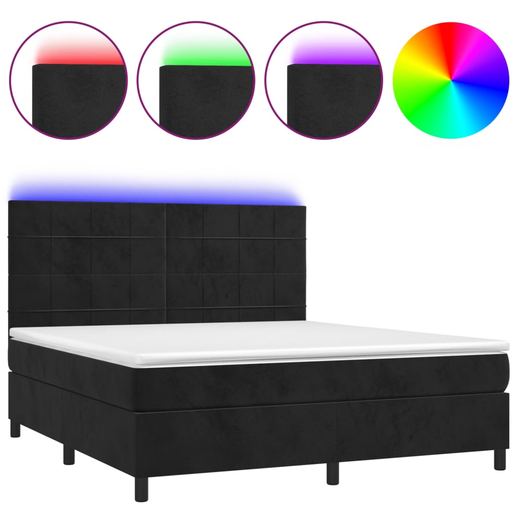 Sommier à lattes de lit matelas et LED Noir 180x200 cm Velours Lits & cadres de lit vidaXL