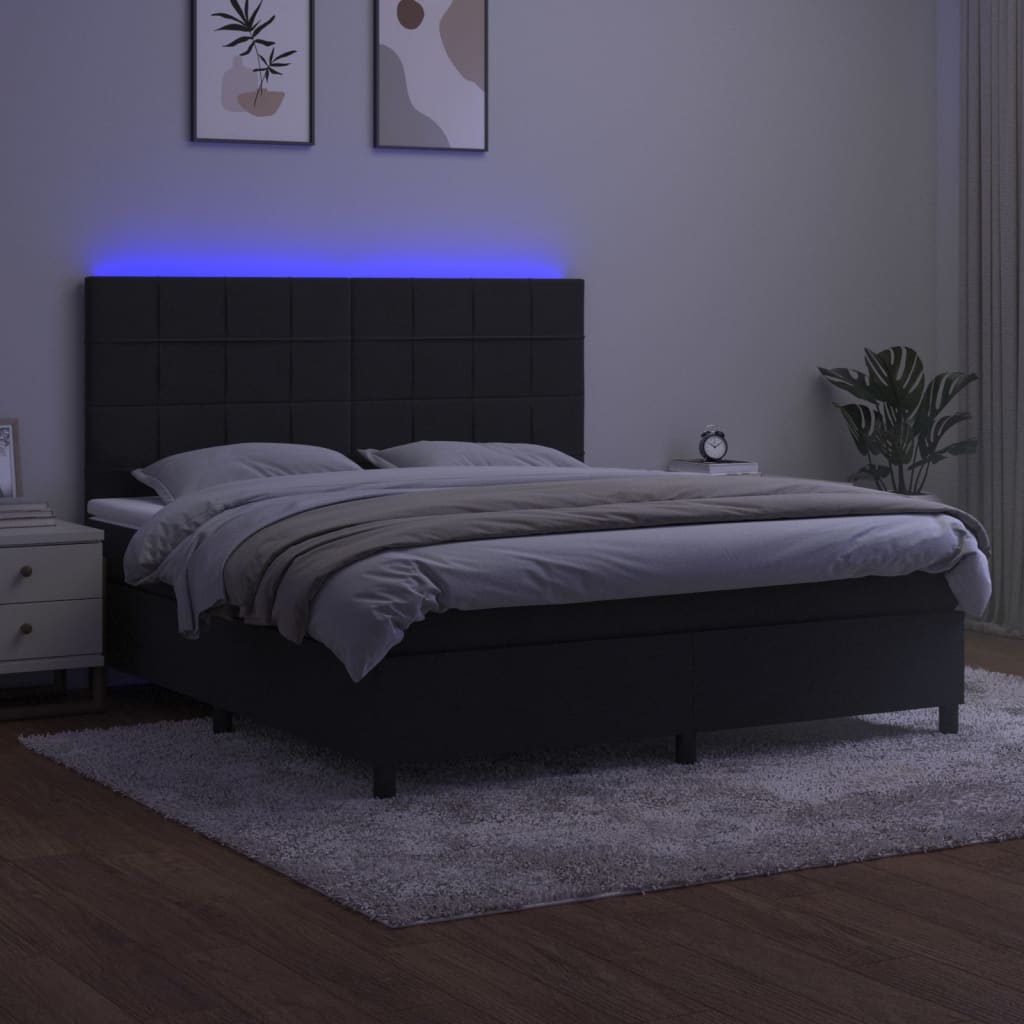 Sommier à lattes de lit matelas et LED Noir 180x200 cm Velours Lits & cadres de lit vidaXL