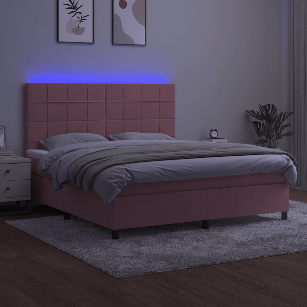 Sommier à lattes de lit matelas et LED Rose 180x200 cm Velours - XIOS