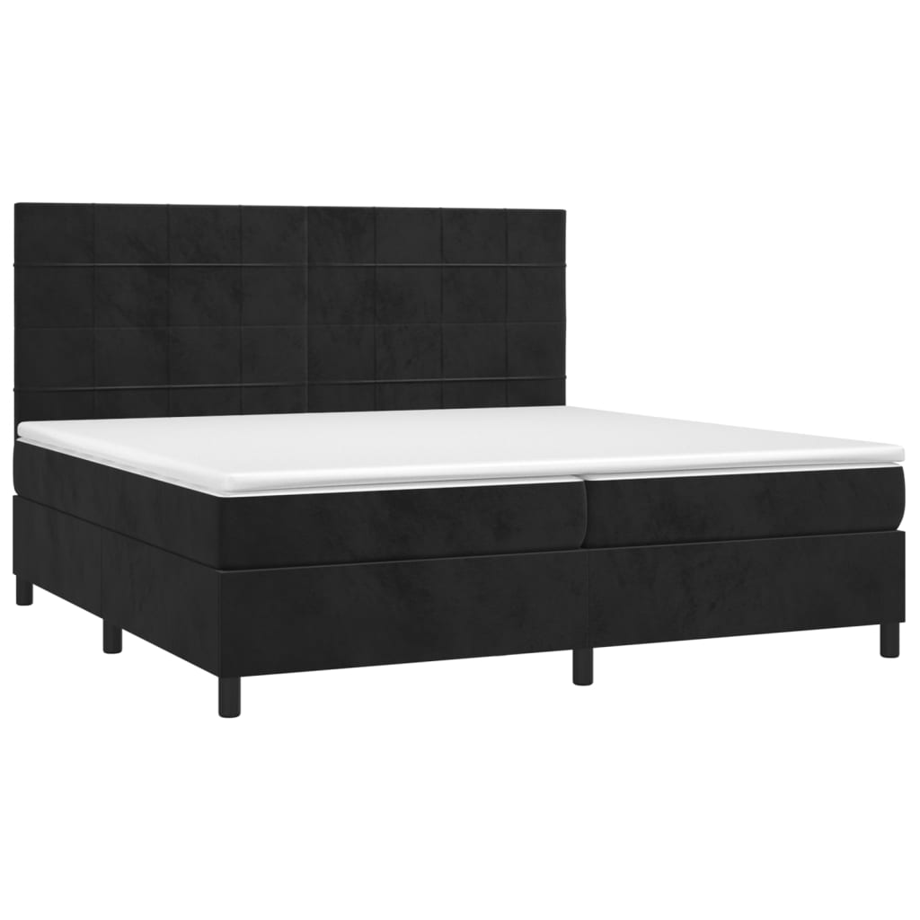 Sommier à lattes de lit matelas et LED Noir 200x200 cm Velours - XIOS