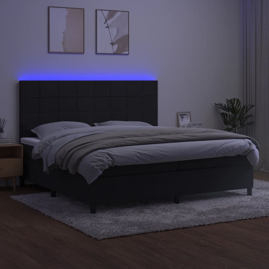 Sommier à lattes de lit matelas et LED Noir 200x200 cm Velours - XIOS