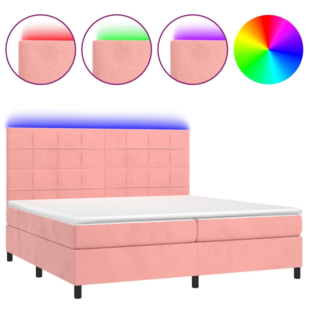 Sommier à lattes de lit matelas LED Rose 200x200 cm Velours - XIOS