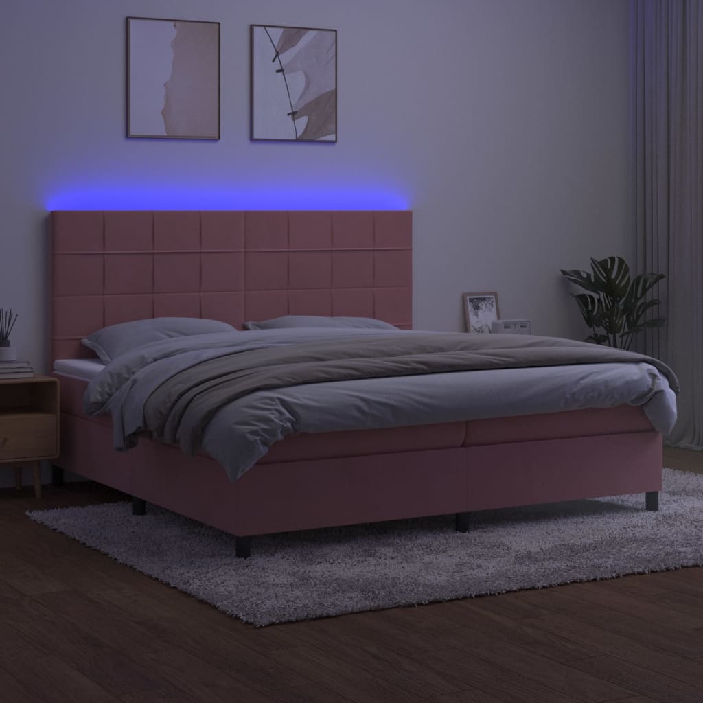 Sommier à lattes de lit matelas LED Rose 200x200 cm Velours - XIOS