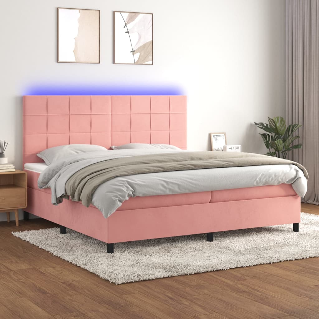 Sommier à lattes de lit matelas LED Rose 200x200 cm Velours - XIOS