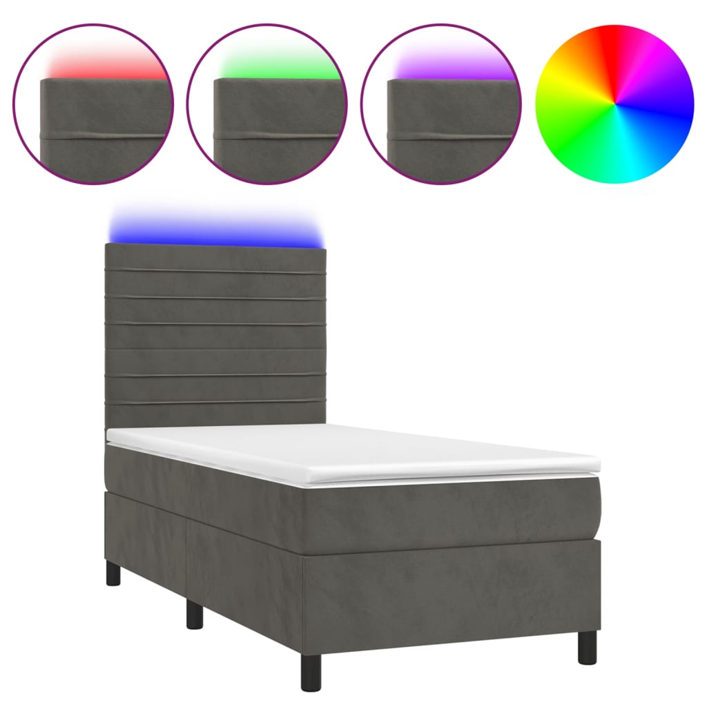 Sommier à lattes de lit matelas LED Gris foncé 90x190cm Velours - XIOS