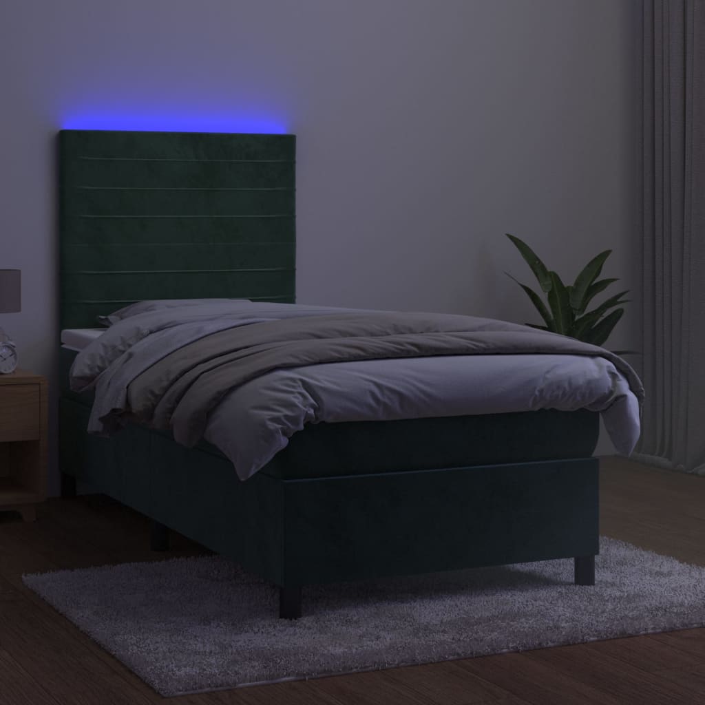 Sommier à lattes de lit matelas LED Vert foncé 90x190cm Velours - XIOS