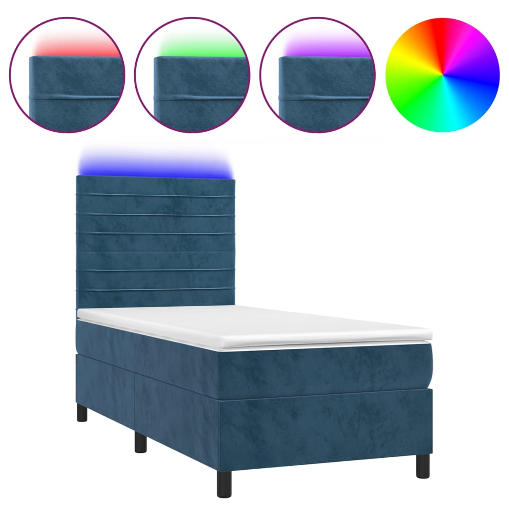 Sommier à lattes de lit matelas LED Bleu foncé 90x190cm Velours - XIOS