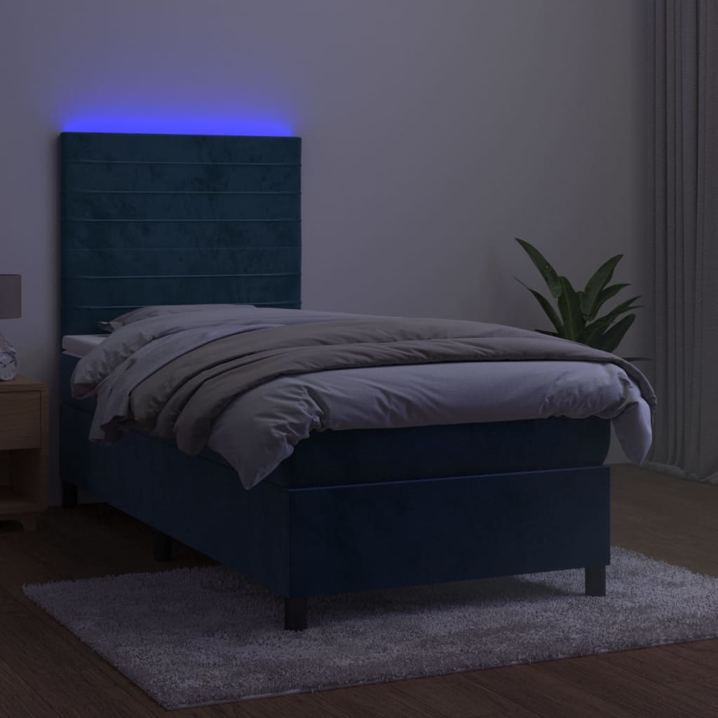 Sommier à lattes de lit matelas LED Bleu foncé 90x190cm Velours - XIOS
