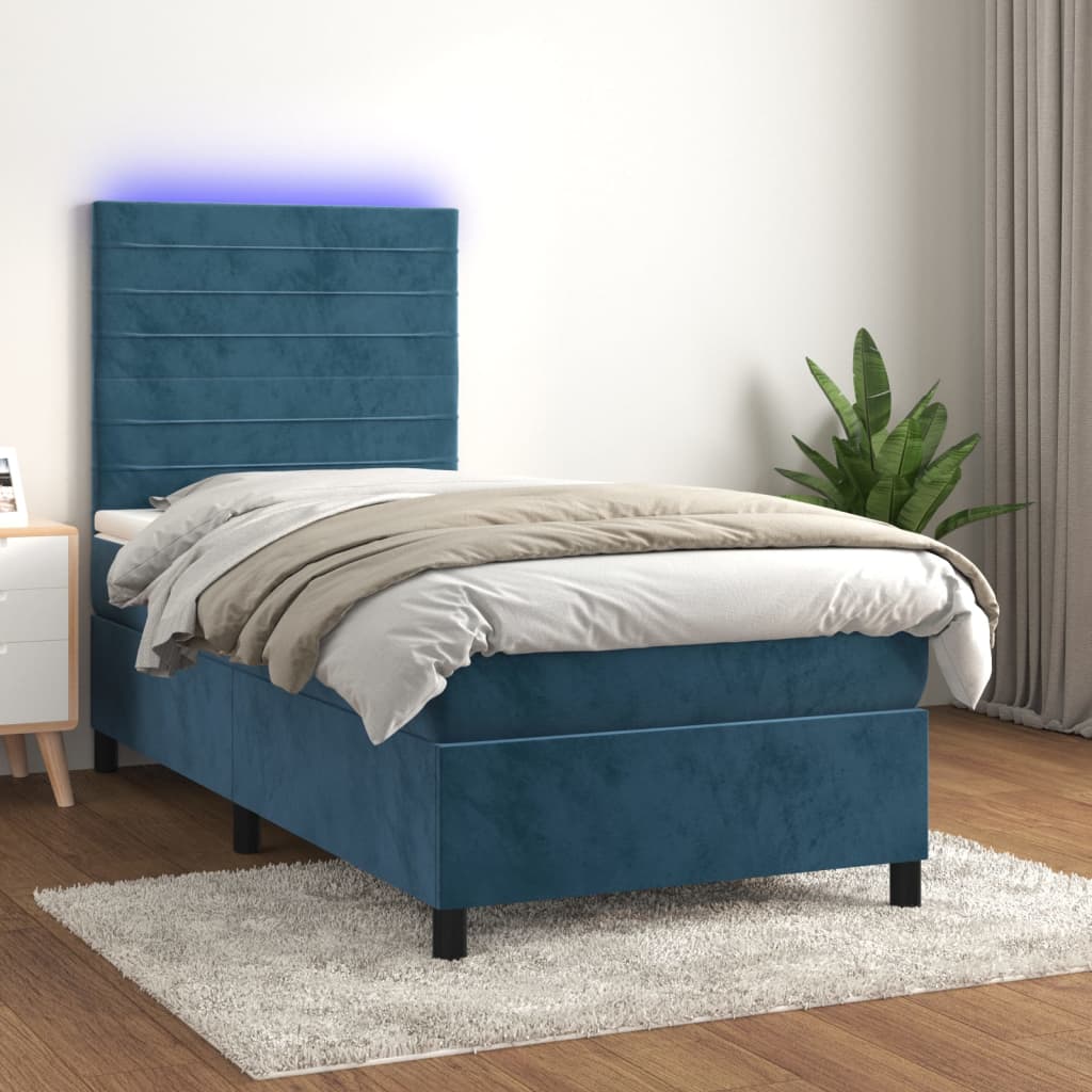 Sommier à lattes de lit matelas LED Bleu foncé 90x190cm Velours - XIOS