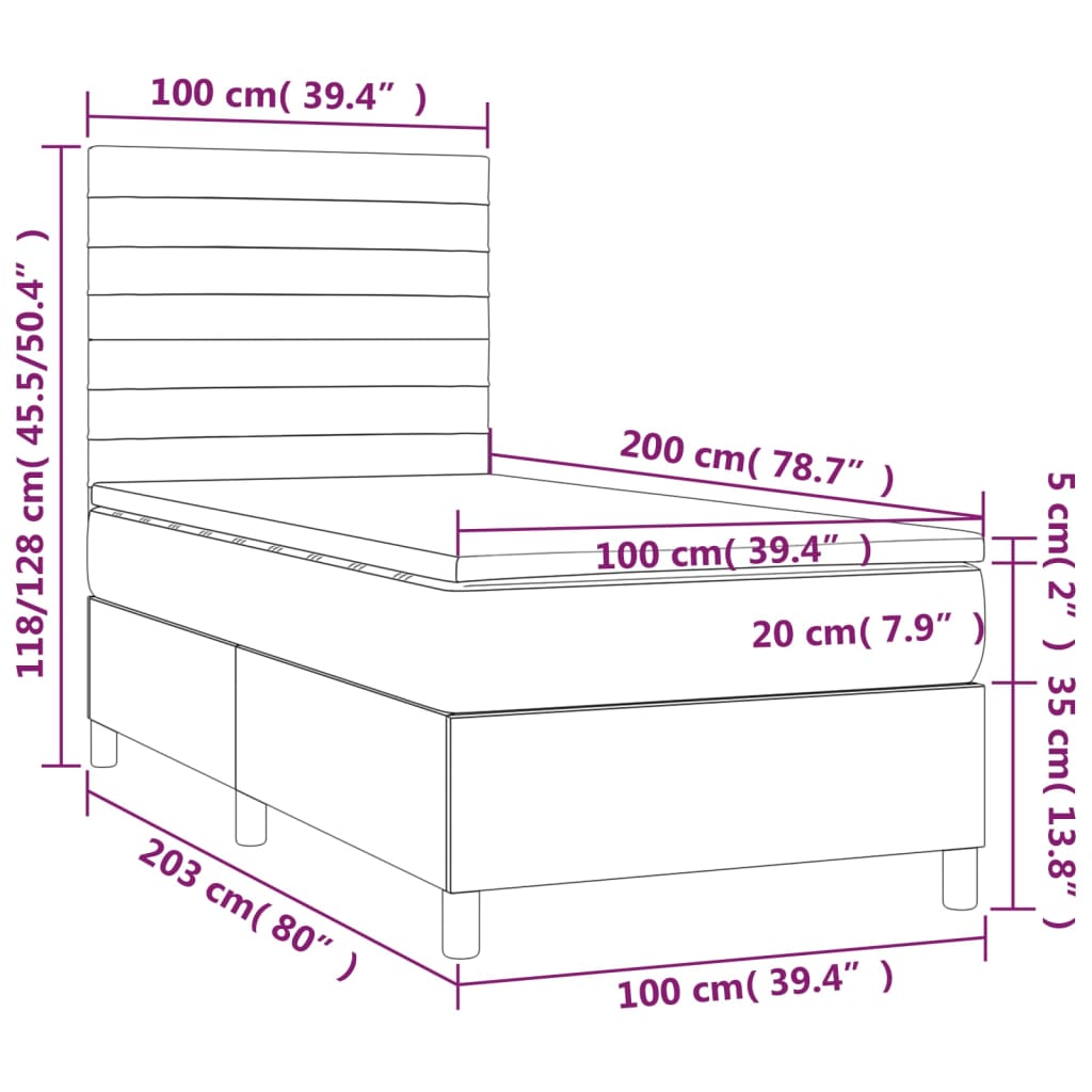 Sommier à lattes de lit avec matelas LED Gris clair 100x200 cm - XIOS