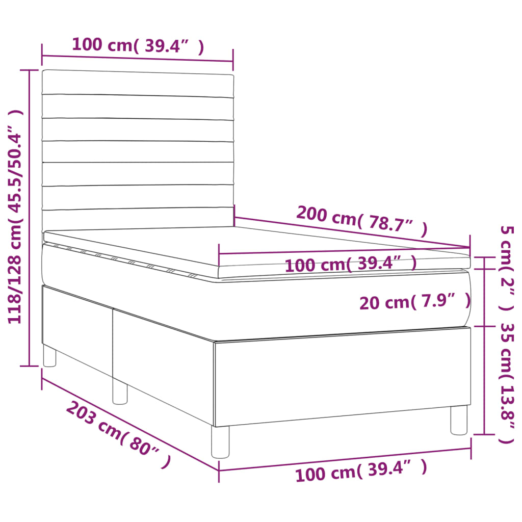 Sommier à lattes de lit avec matelas LED Noir 100x200cm Velours - XIOS
