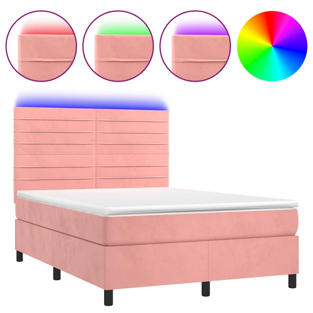 Sommier à lattes de lit avec matelas LED Rose 140x190cm Velours - XIOS