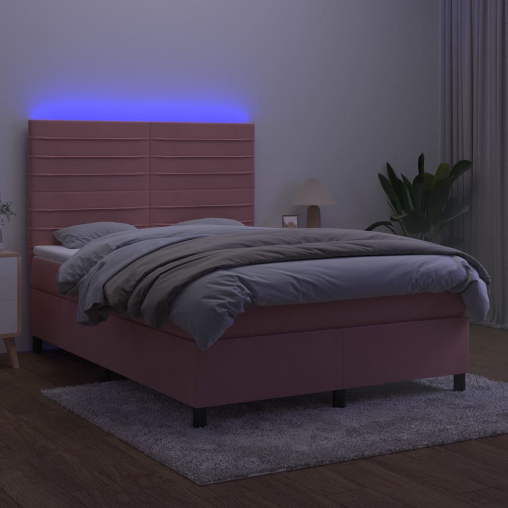 Sommier à lattes de lit avec matelas LED Rose 140x190cm Velours - XIOS