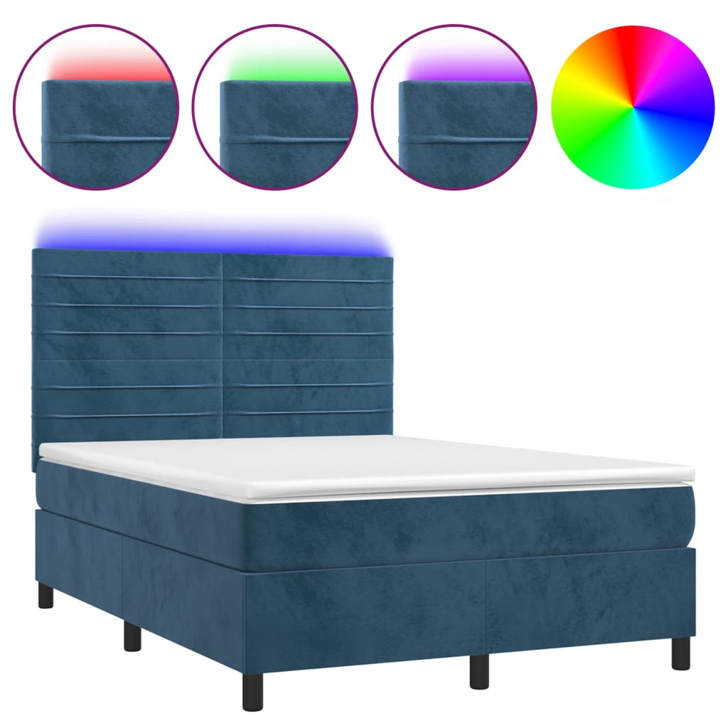 Sommier à lattes de lit avec matelas LED Bleu foncé 140x200 cm - XIOS