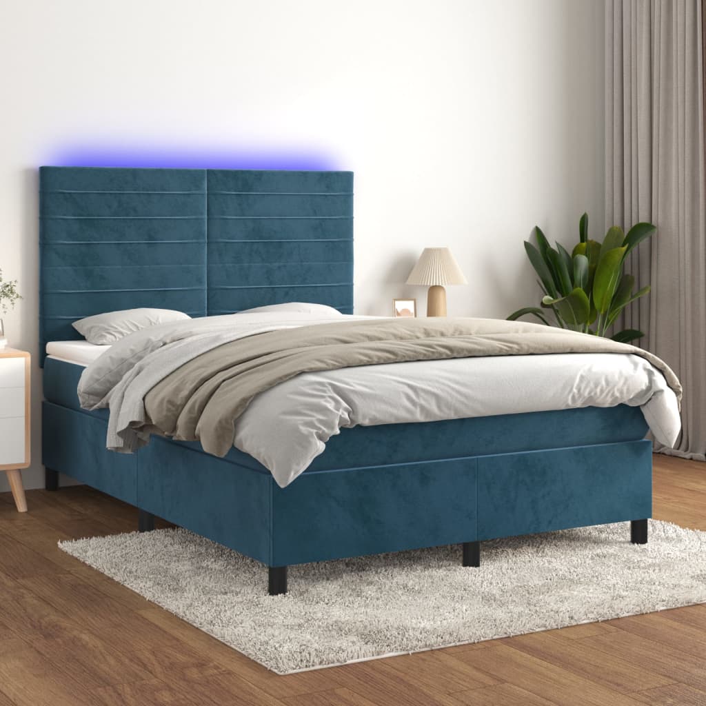 Sommier à lattes de lit avec matelas LED Bleu foncé 140x200 cm - XIOS