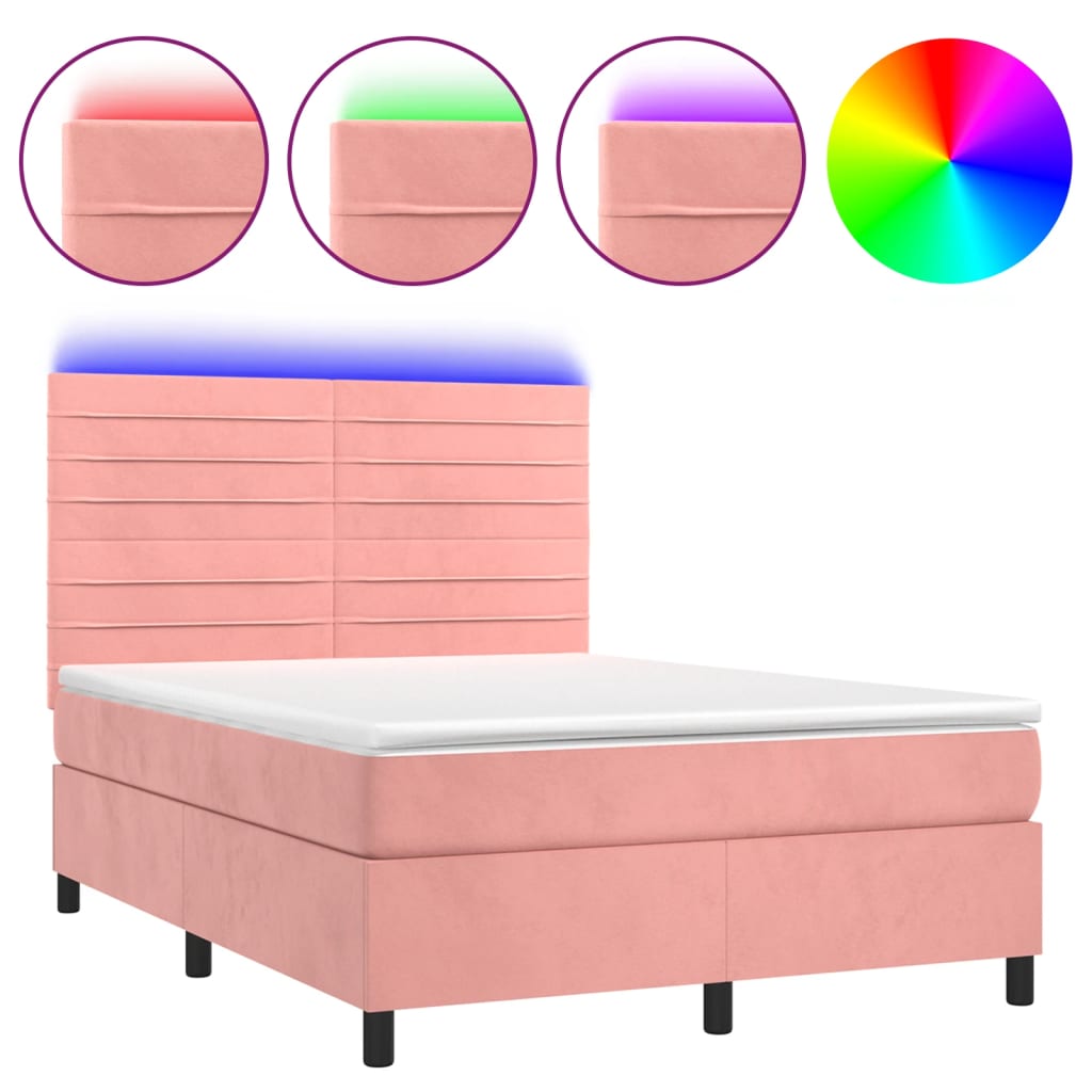 Sommier à lattes de lit avec matelas LED Rose 140x200cm Velours - XIOS