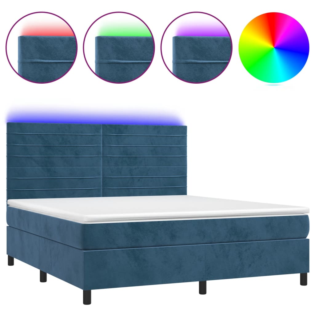 Sommier à lattes de lit avec matelas LED Bleu foncé 160x200 cm - XIOS