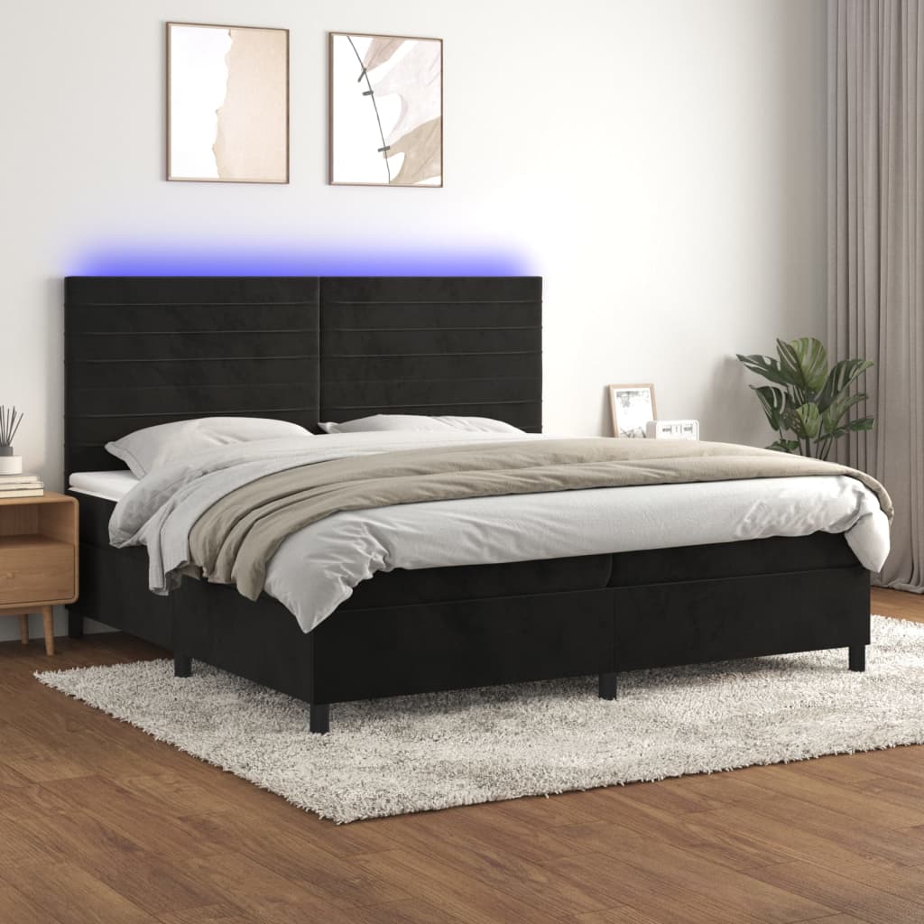 Sommier à lattes de lit avec matelas LED Noir 200x200cm Velours - XIOS