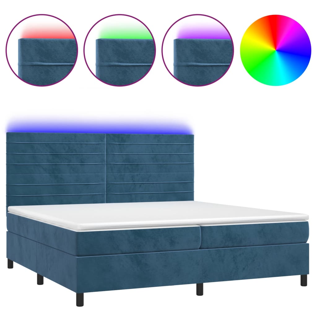 Sommier à lattes de lit avec matelas LED Bleu foncé 200x200 cm - XIOS