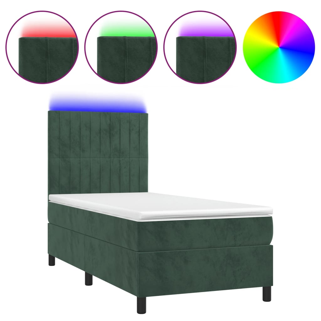 Sommier à lattes de lit matelas LED Vert foncé 90x190cm Velours - XIOS