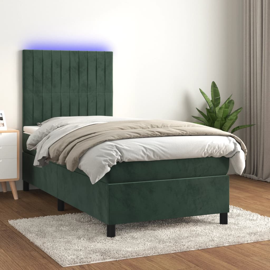 Sommier à lattes de lit matelas LED Vert foncé 90x190cm Velours - XIOS