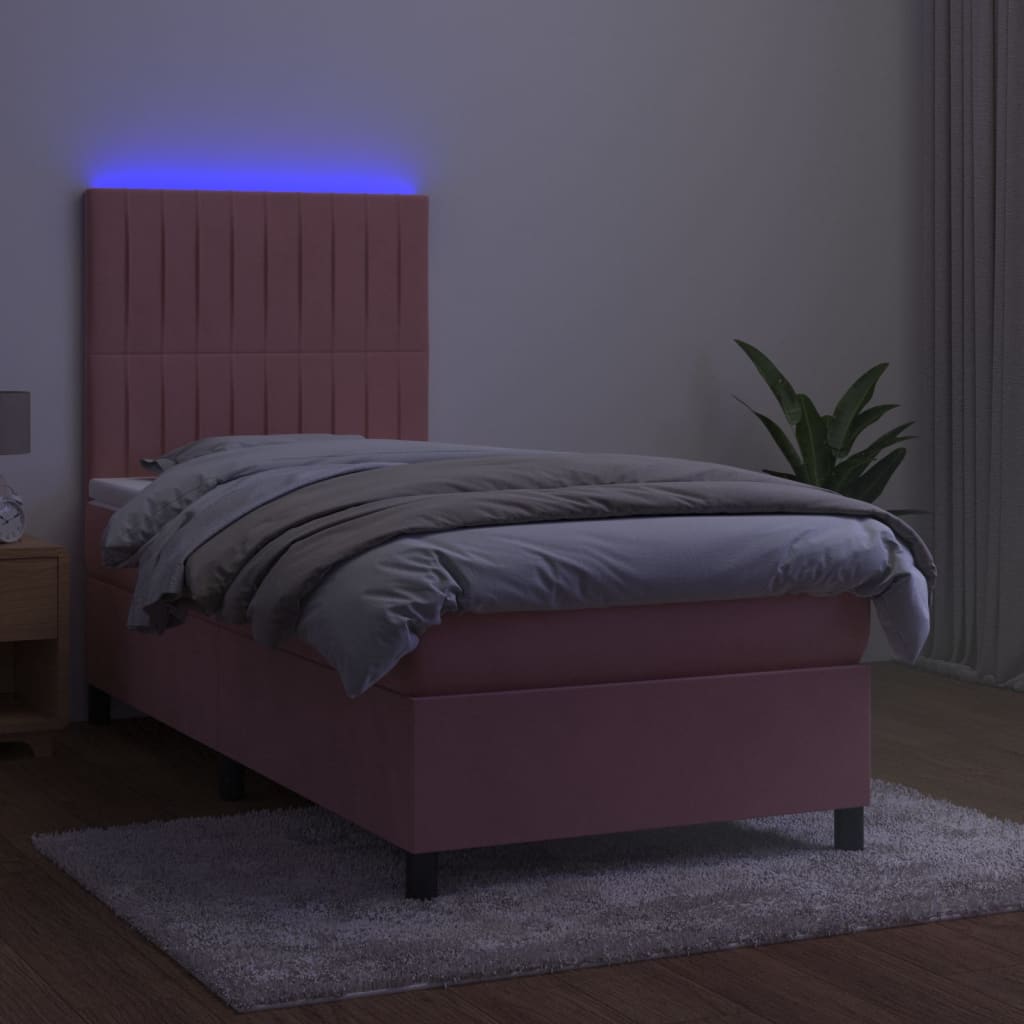 Sommier à lattes de lit avec matelas LED Rose 100x200cm Velours - XIOS