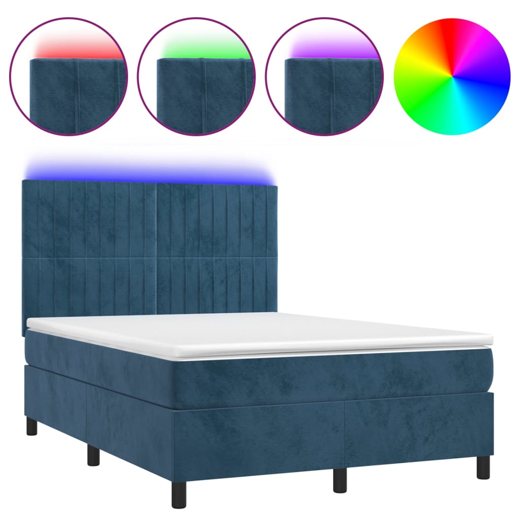 Sommier à lattes de lit matelas et LED Bleu foncé 140x200 cm - XIOS