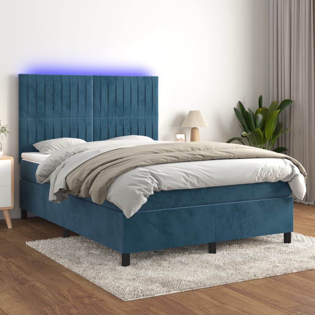 Sommier à lattes de lit matelas et LED Bleu foncé 140x200 cm - XIOS