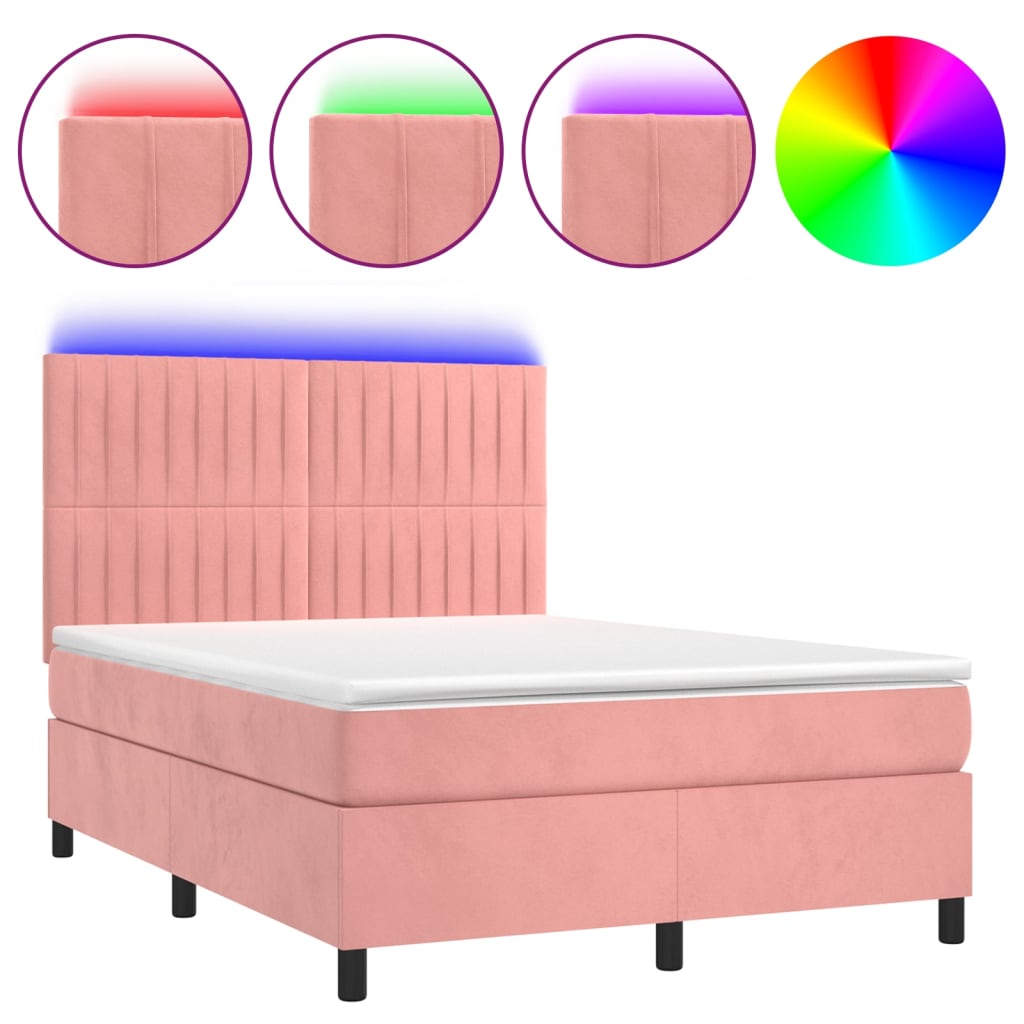 Sommier à lattes de lit matelas et LED Rose 140x200 cm Velours - XIOS