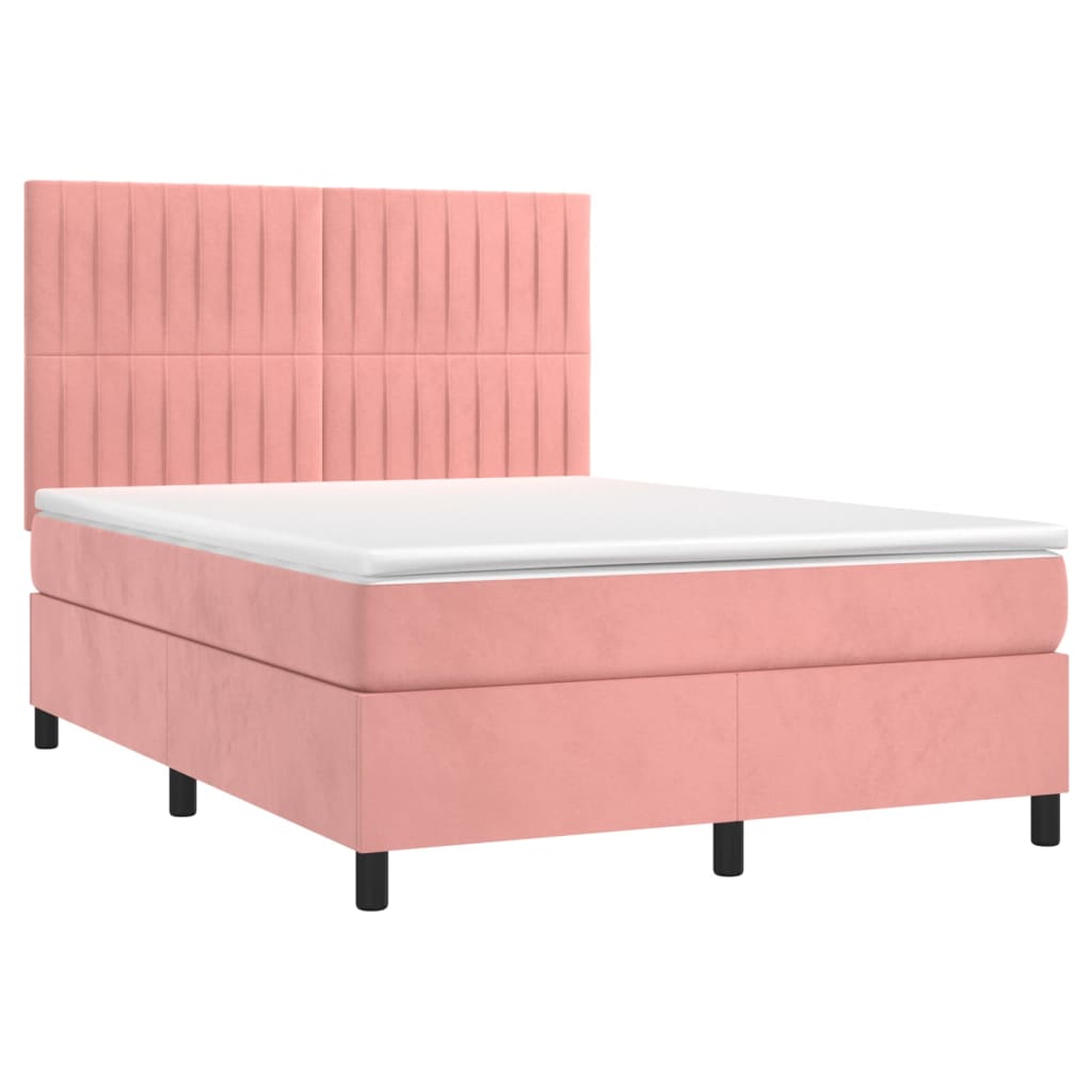 Sommier à lattes de lit matelas et LED Rose 140x200 cm Velours - XIOS