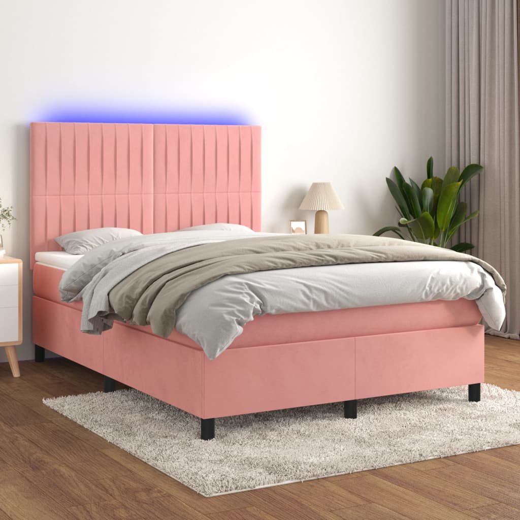 Sommier à lattes de lit matelas et LED Rose 140x200 cm Velours - XIOS
