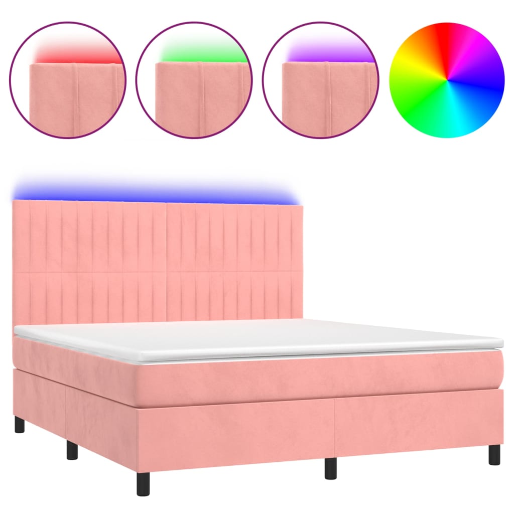 Sommier à lattes de lit matelas et LED Rose 160x200 cm Velours - XIOS
