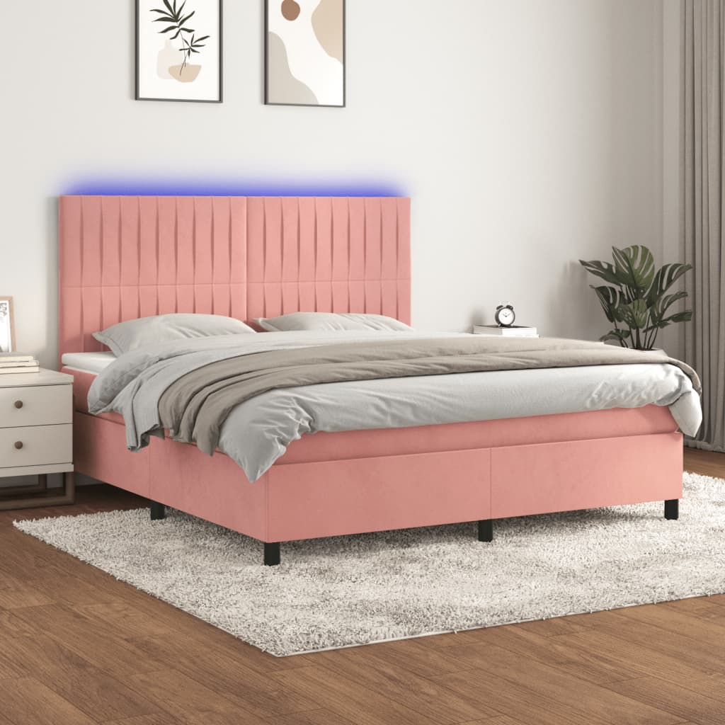 Sommier à lattes de lit matelas et LED Rose 160x200 cm Velours - XIOS