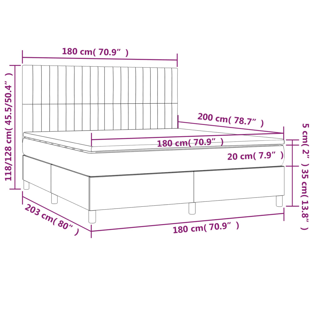 Sommier à lattes de lit matelas et LED Gris clair 180x200 cm - XIOS