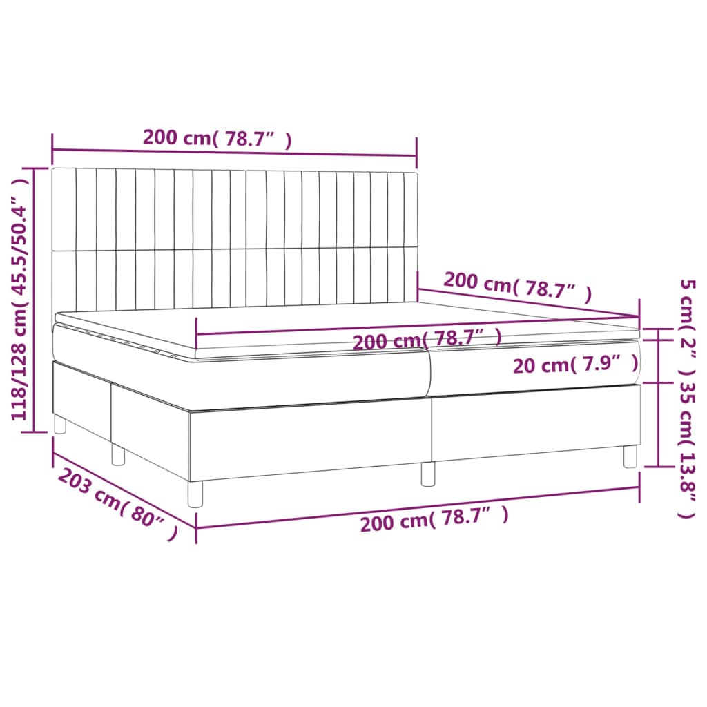 Sommier à lattes de lit matelas et LED Gris foncé 200x200 cm - XIOS