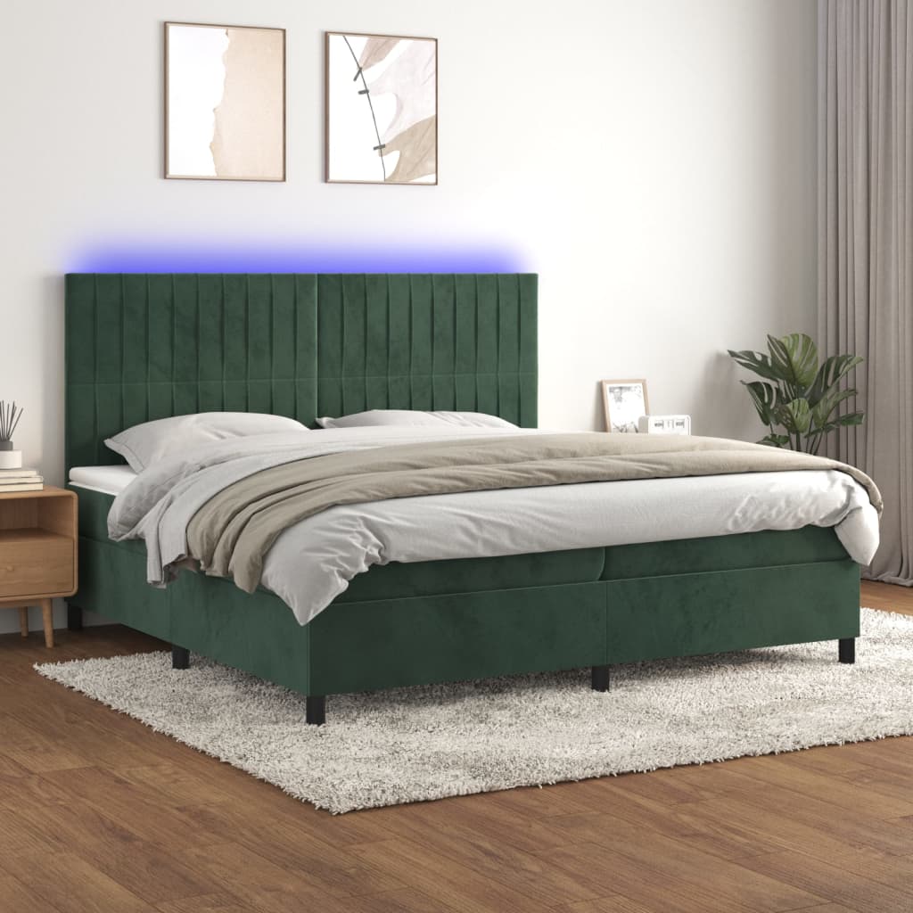 Sommier à lattes de lit matelas et LED Vert foncé 200x200 cm