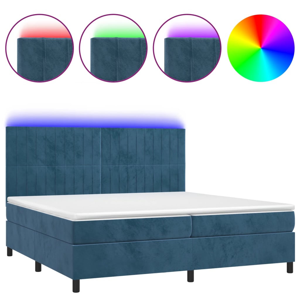 Sommier à lattes de lit matelas et LED Bleu foncé 200x200 cm - XIOS